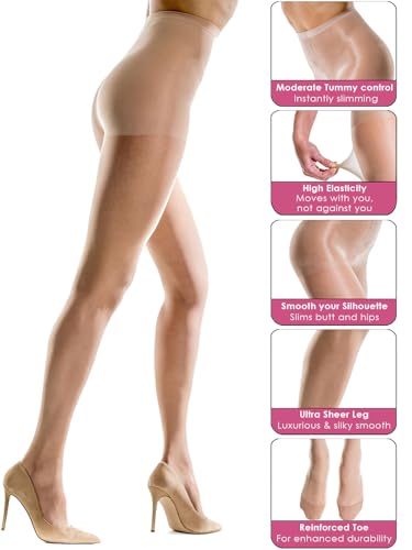 Silkies Women's Ultra Sheer Control Top Pantyhose (2 Pair Pack) - Lightweight, Comfortable, Perfect Fit for Daily Wear,