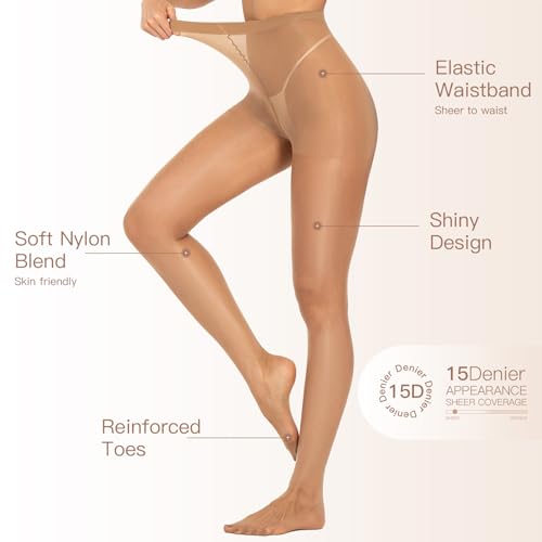 Yilanmy Women's Shiny Sheer Tights Sexy Oil Dance Tights - Shimmer High Waist Silky Pantyhose in Black Size M
| Yilanmy
