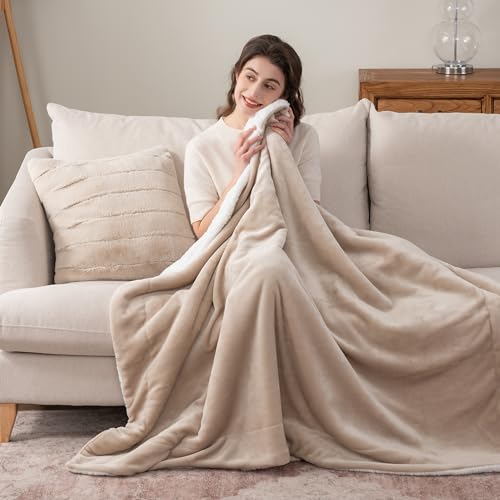 Berkshire Blanket Warm and Soft Sherpa Throw Blanket for Couch and Travel Grain 50in x 60in Reversible Loftmink