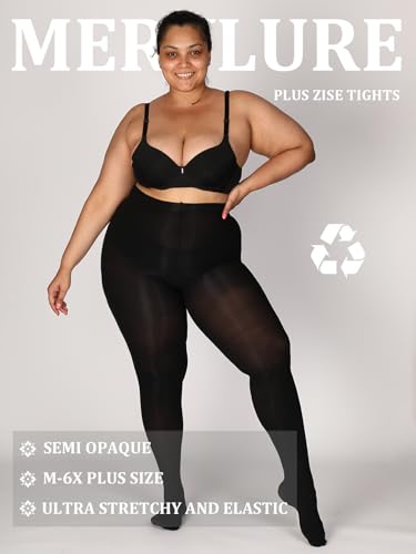 MERYLURE Ultra Plus Size Tights for Women Up To 6x | OEKO-TEX STANDARD 100 Semi Opaque Control Top Pantyhose | High Wais
