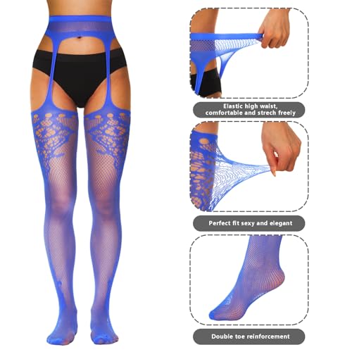 AI SACSOP Women's Thigh High Fishnet Stockings for Fashionable Occasions - 6 Pairs Lace Tight with Garter Belt
| AI SAC