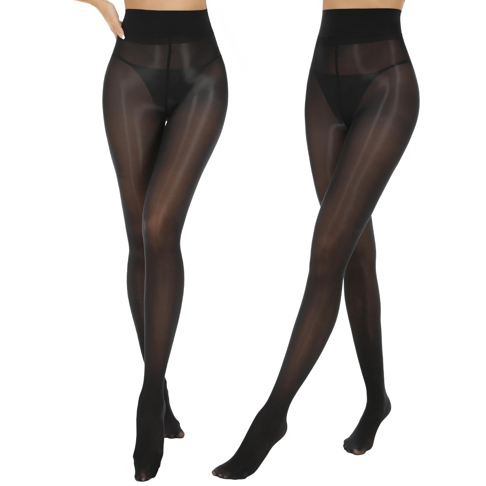 Aaronano Women High Waist Shiny Pantyhose Sheer Tights Oil Shimmer