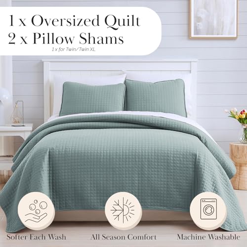 Southshore Fine Living Twin Quilt Coverlet Bedding Set Steel Blue OEKO-TEX
