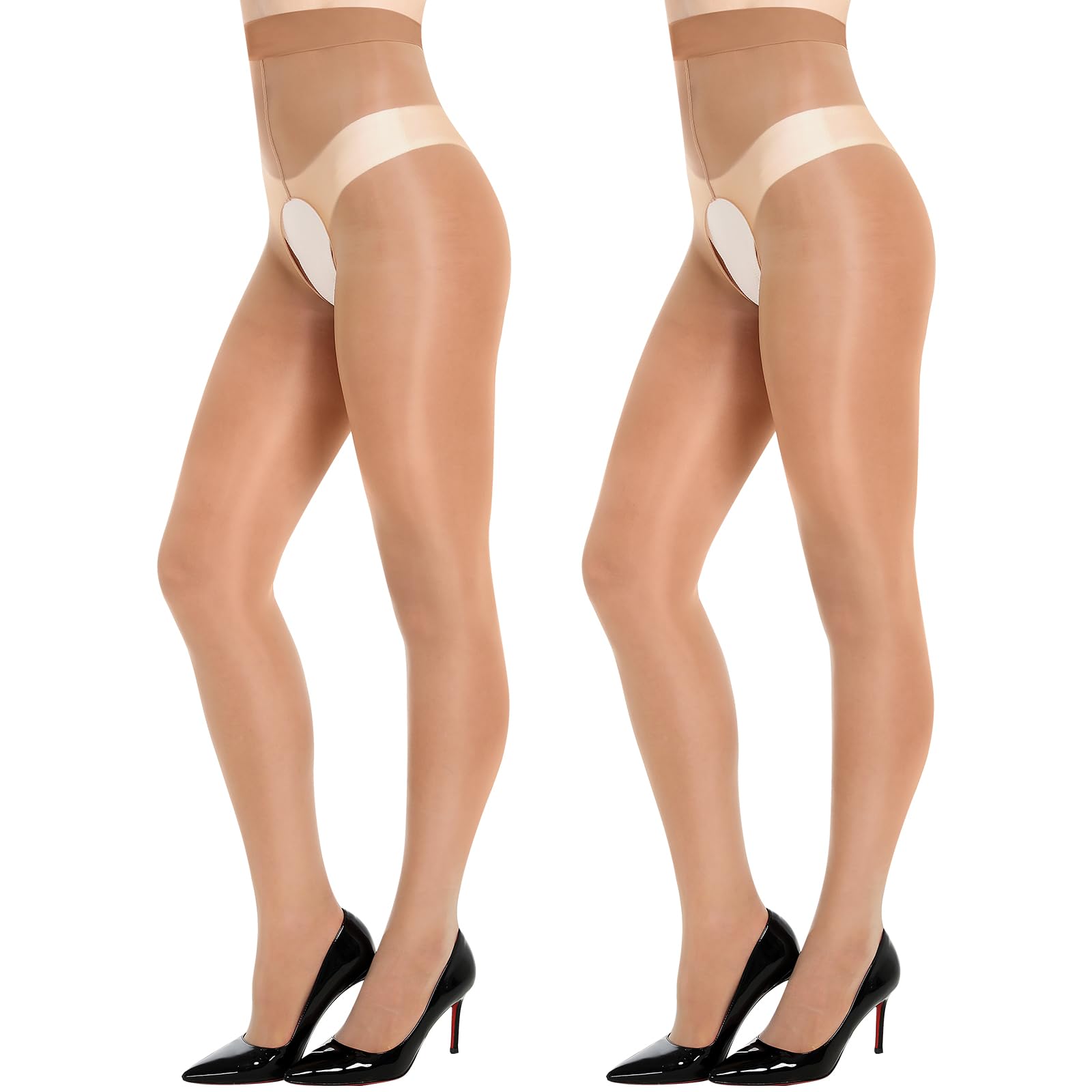 Aaronano Shiny Sheer Tights Open Crotch Pantyhose for Women 15D Ultra Oil Shimmer Stockings with Control Top
Women's Ope