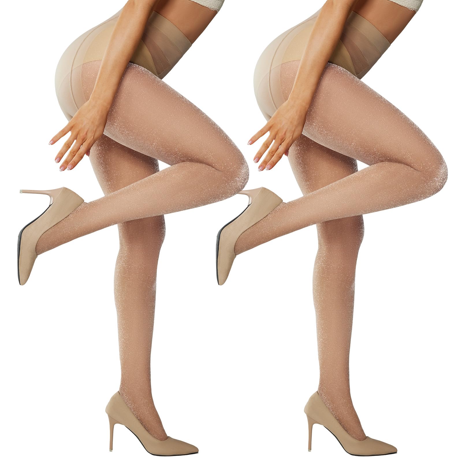 Yilanmy Women's Glitter Sheer Tights for Sexy Occasions High-Shine Elastic High-Waist Pantyhose Transparent 2 Pairs
Yil