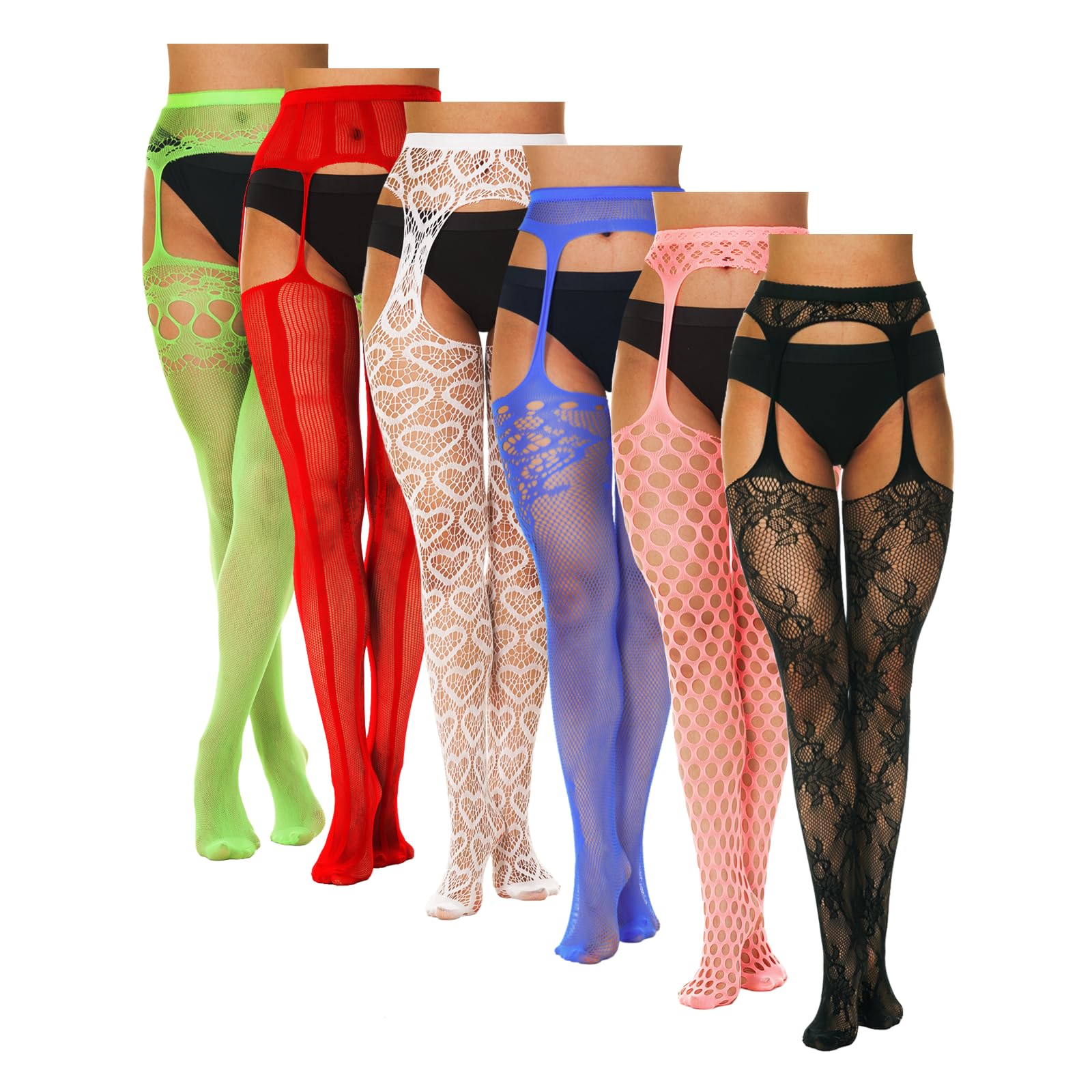 AI SACSOP Women's Thigh High Fishnet Stockings for Fashionable Occasions - 6 Pairs Lace Tight with Garter Belt
| AI SAC