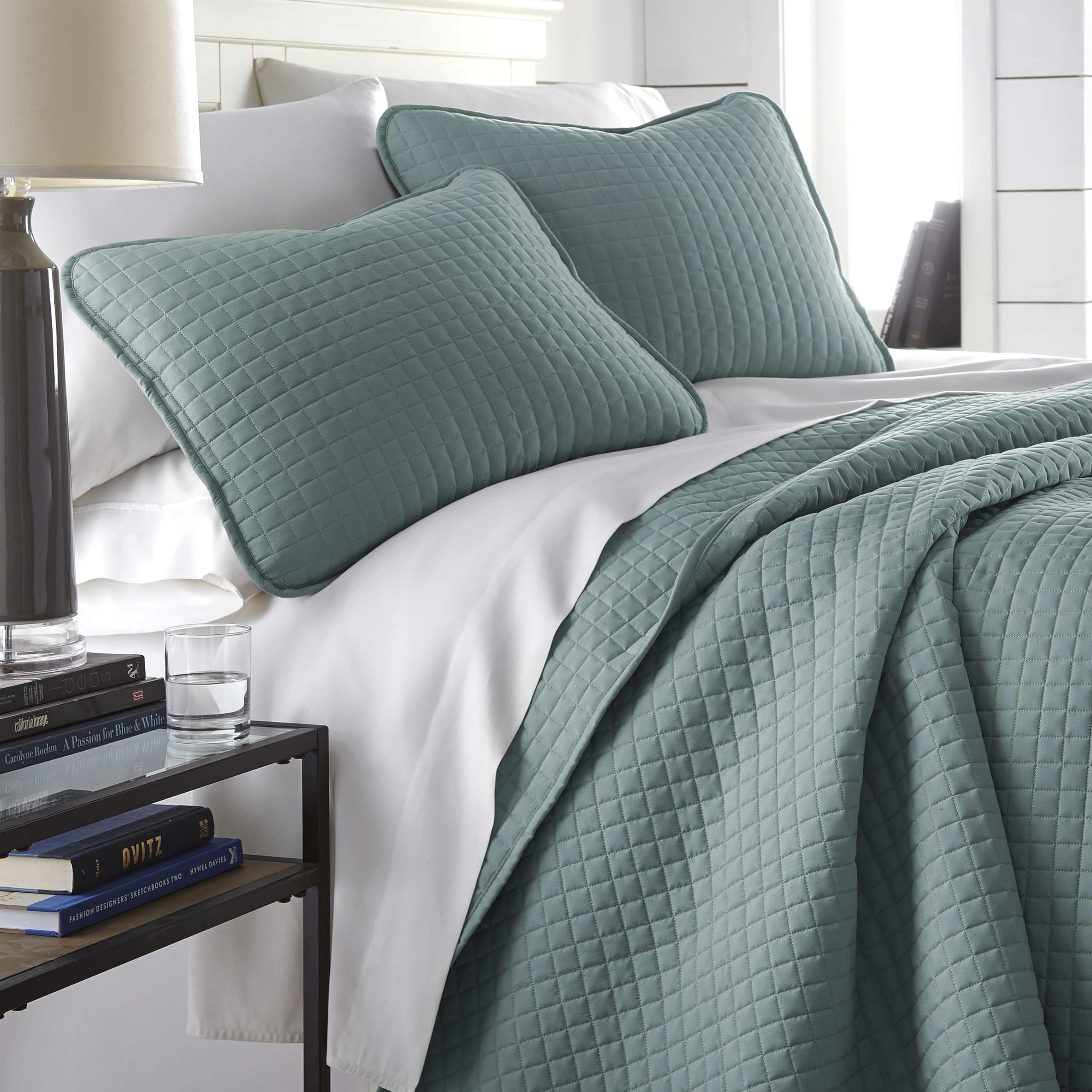 Southshore Fine Living Twin Quilt Coverlet Bedding Set Steel Blue OEKO-TEX